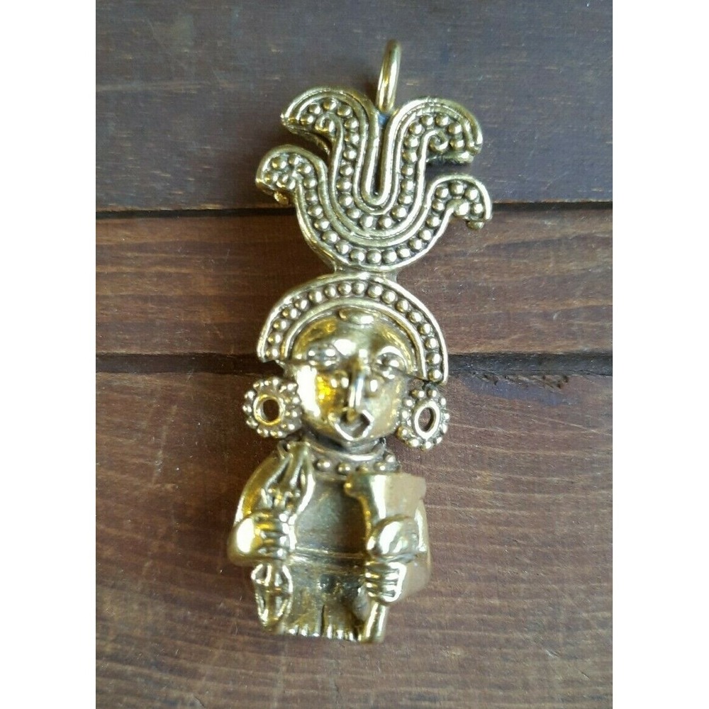 Vintage MMA CMA Mayan Aztec God Brooch Pendant Metropolitan Museum of Art Gold